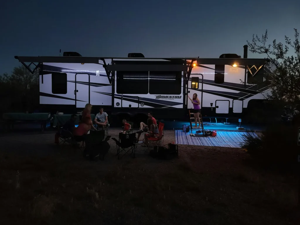 homepage hero of rv at night